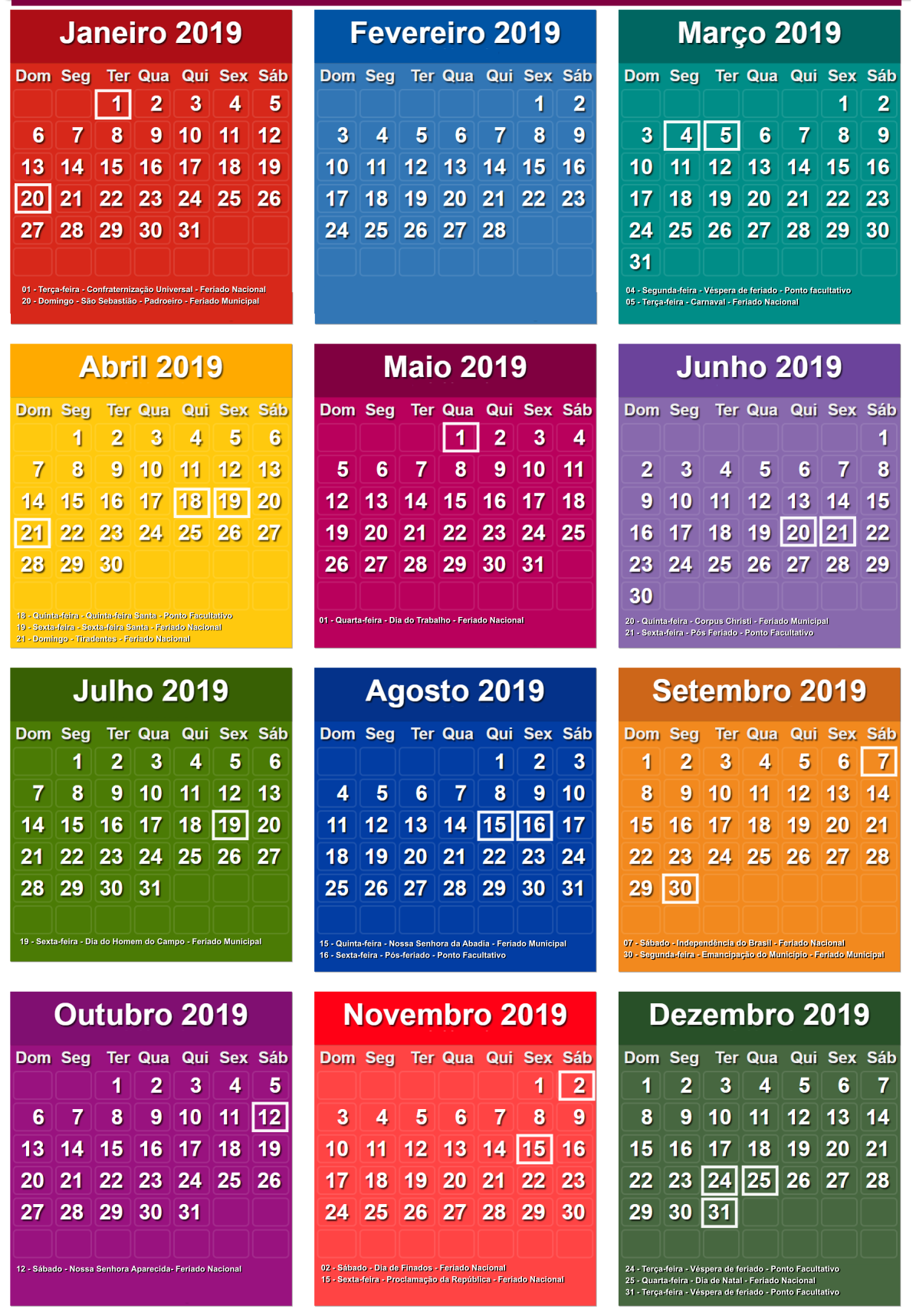 Feriados 2019